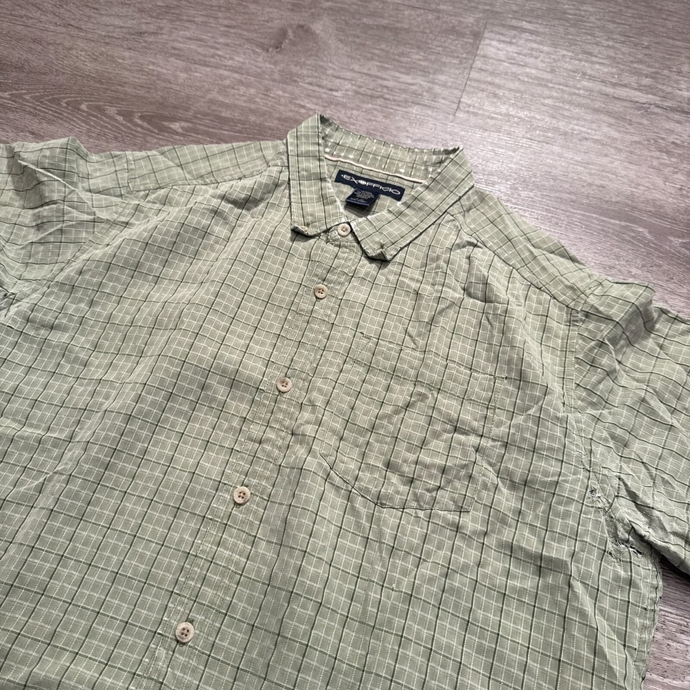 Exofficio Shirt Adult XL Green Plaid Short Sleeve Pockets‎ Button Up Modal